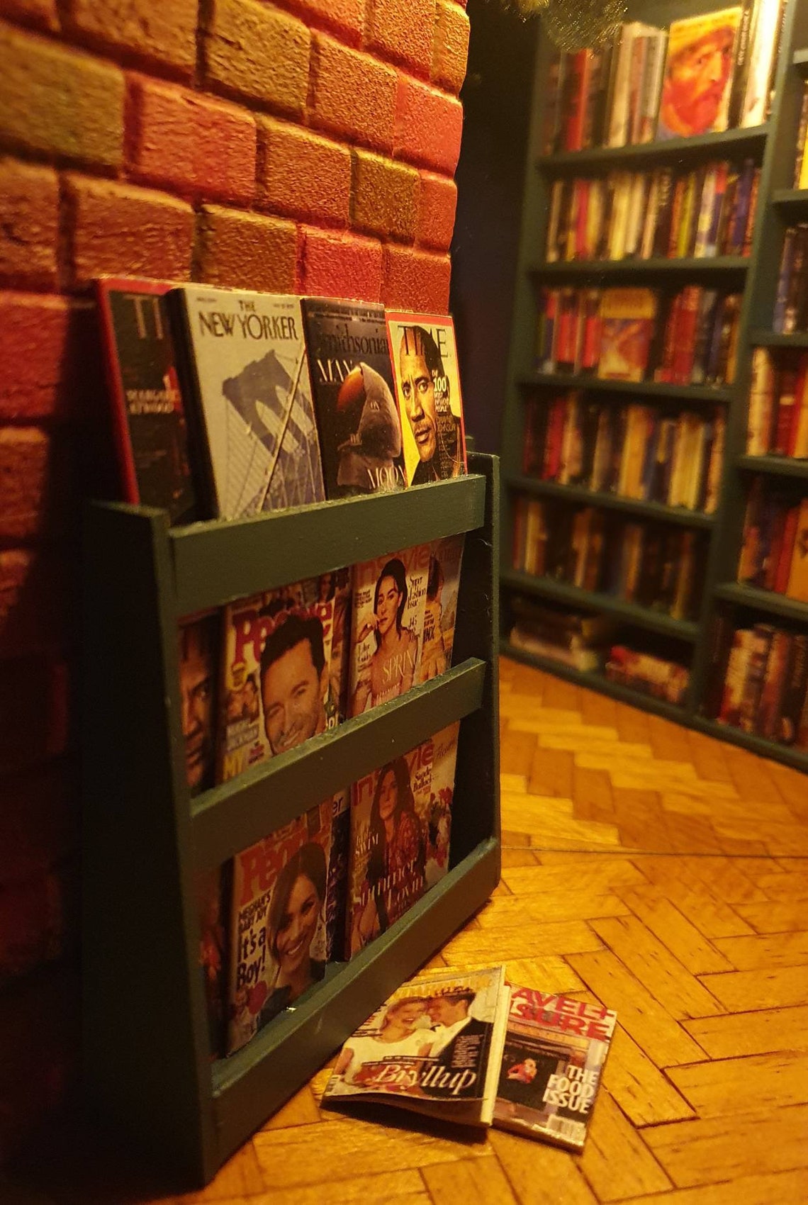 Book Nook Library Diorama Bookend Bookshelf Insert With Blue Etsy