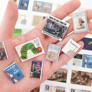 Printable 27 Miniature Book Cover Classic Children's Books Collection Set Scale: 1/12