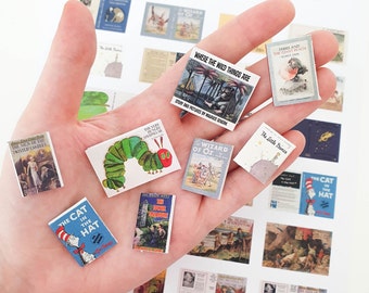 Printable 27 Miniature Book Cover Classic Children's Books Collection Set Scale: 1/12