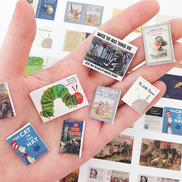 Printable 27 Miniature Book Cover Classic Children's Books Collection Set Scale: 1/12