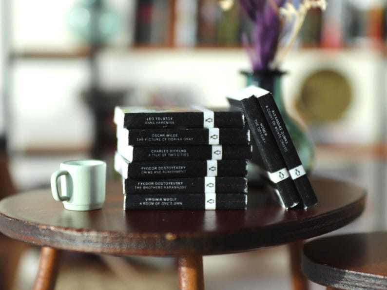 Printable Classic Books Collection 32 Miniature Book Covers Set for Dollhouses Scale: 1/12 image 3