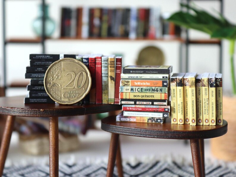 Printable Classic Books Collection 32 Miniature Book Covers Set for Dollhouses Scale: 1/12 image 1