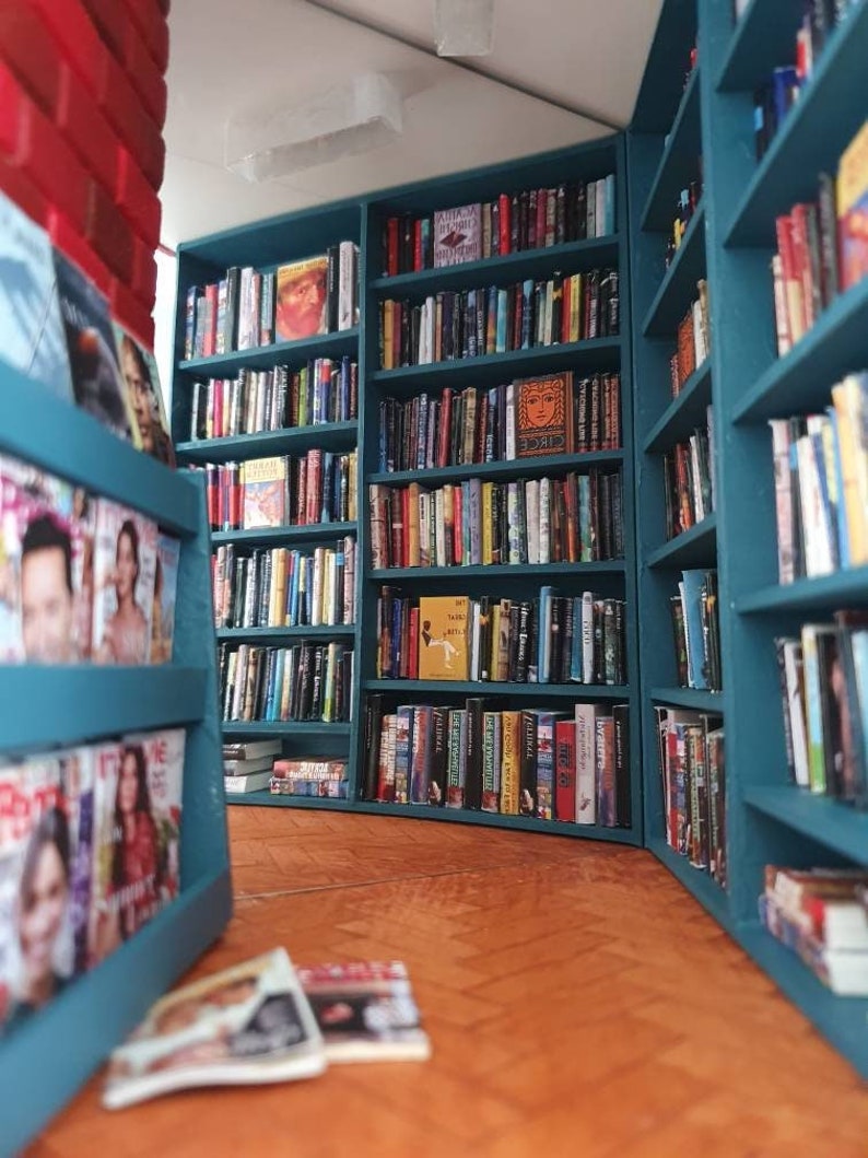 Book Nook Library Diorama Bookend Bookshelf Insert With Blue Etsy Book nook library diorama bookend bookshelf insert with blue etsy