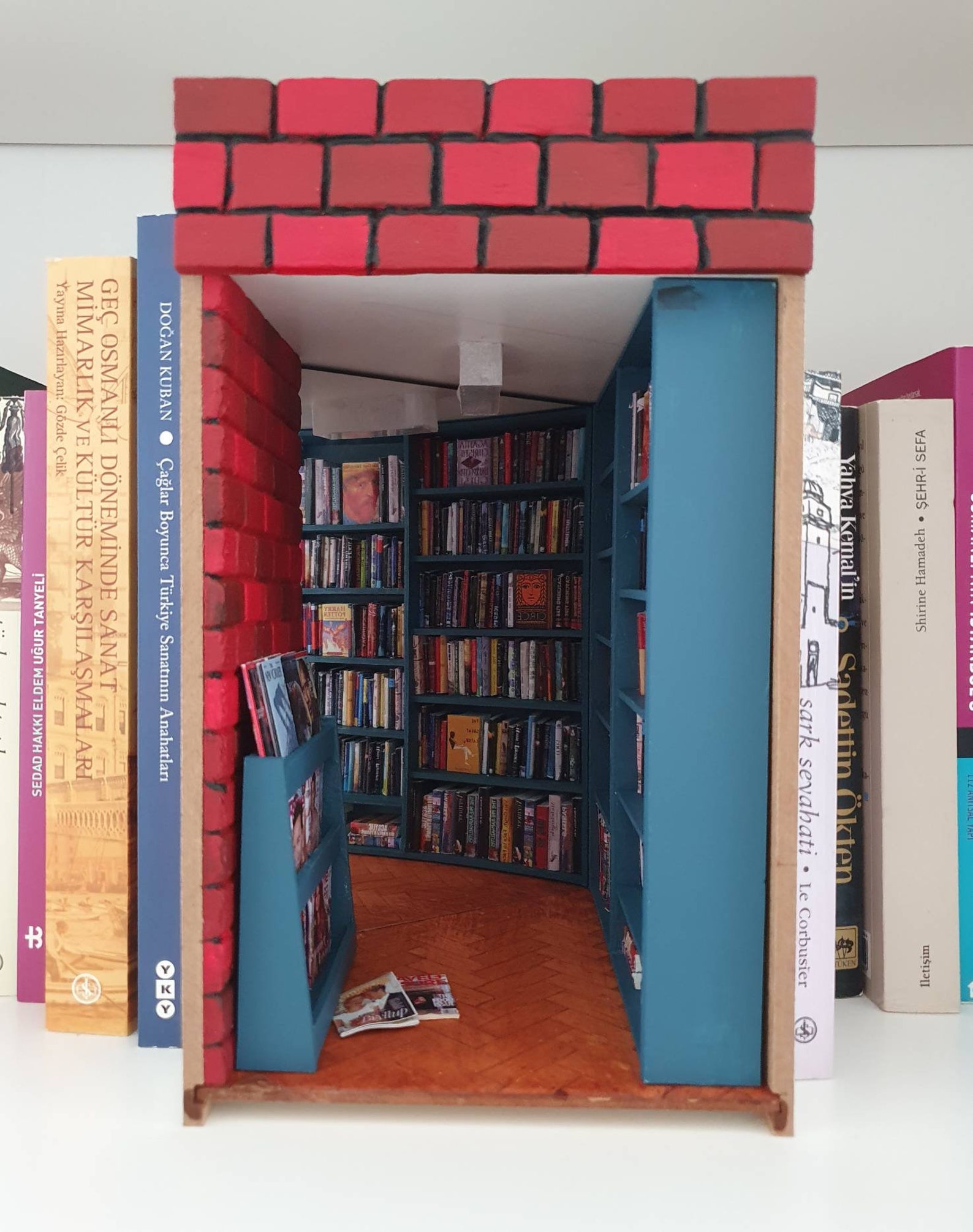 Book Nook Library Diorama Bookend Bookshelf Insert With Blue Etsy