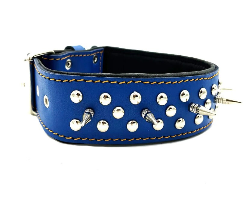 Blue Spiked Spiked Soft Textured Leather Dog Collar Etsy