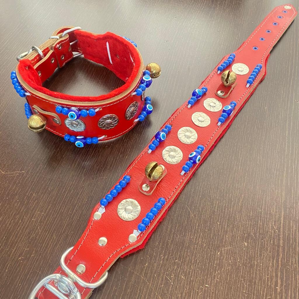 Kangal Dog Collar Genuine Buffalo Leather 2 Bells Red Etsy
