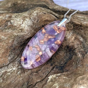 Purple Lepidolite and Copper Pendant Necklace for Healing and Protection, Handmade in Devon