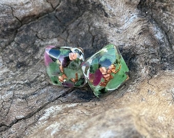 Ruby Zoisite and Copper Healing Stud Earrings Made with Love in Devon