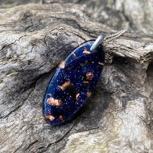 Blue Goldstone and Copper Pendant Necklace For Energy and Healing, Handmade Jewellery For Well Being, Mindfulness, Meditation and Yoga