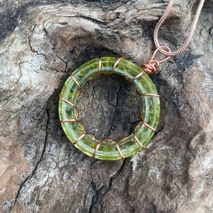 Peridot Ring and Copper Pendant with Rose Gold Plated Chain.