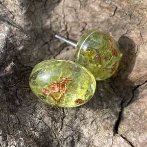 Green Peridot Crystal and Copper Stud Earrings Handmade in Devon