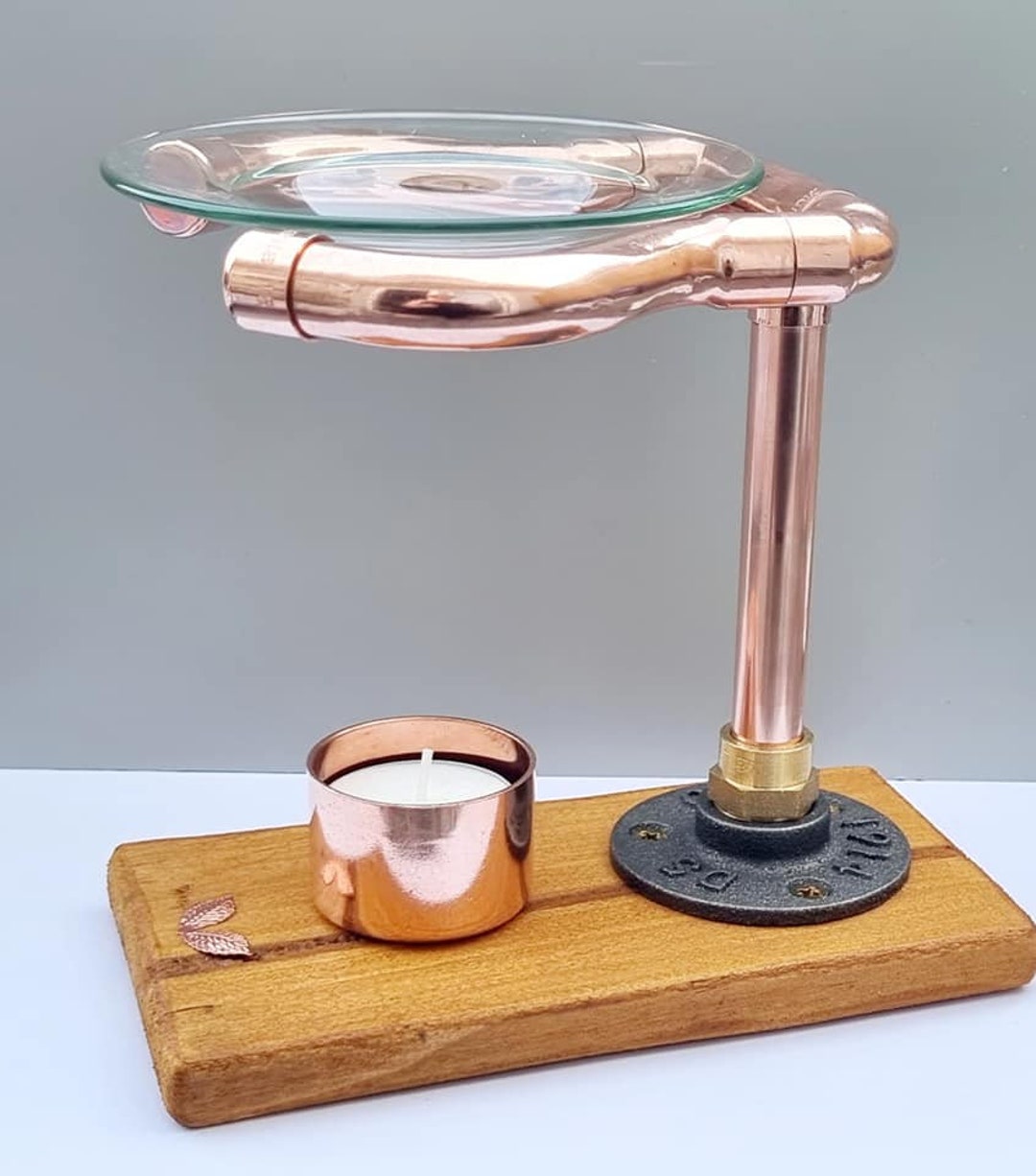 Wax Melt and Oil Burner Wax Candle Burner Copper and Reclaimed Wood Wax Melt Burner Housewarming