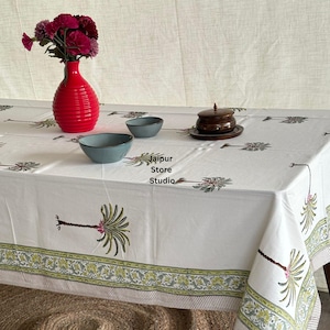 Tafelkleed van katoencanvas met handblokprint: 6-8 zitplaatsen