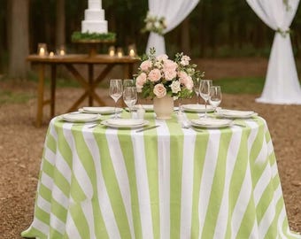 Green And White Stripe Dinig Table Cloth 100% Cotton