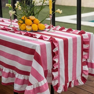 Red White and Pink Stripe Dining Tablecloth