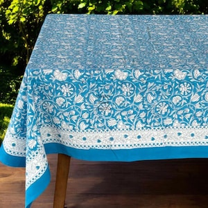 Handgeblokt bedrukt katoenen canvas tafelkleed: Indiaas eettafeldecor