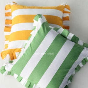 Cotton Striped Cushion Cover Multiple Colors With Ruffled