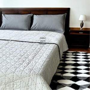 Pastelwitte kantha-quilt, effen kantha-quiltbeddengoed zomerdeken, katoenen vulling zachte AC-dekbedovertrek, katoenen quilt.