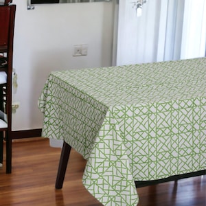 Geometric Pattern Tablecloth, Green and White Lattice Design, Modern Table Cover,