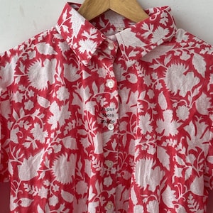 Camisa de verano de algodón con estampado de bloques: Blusa floral Jaipur
