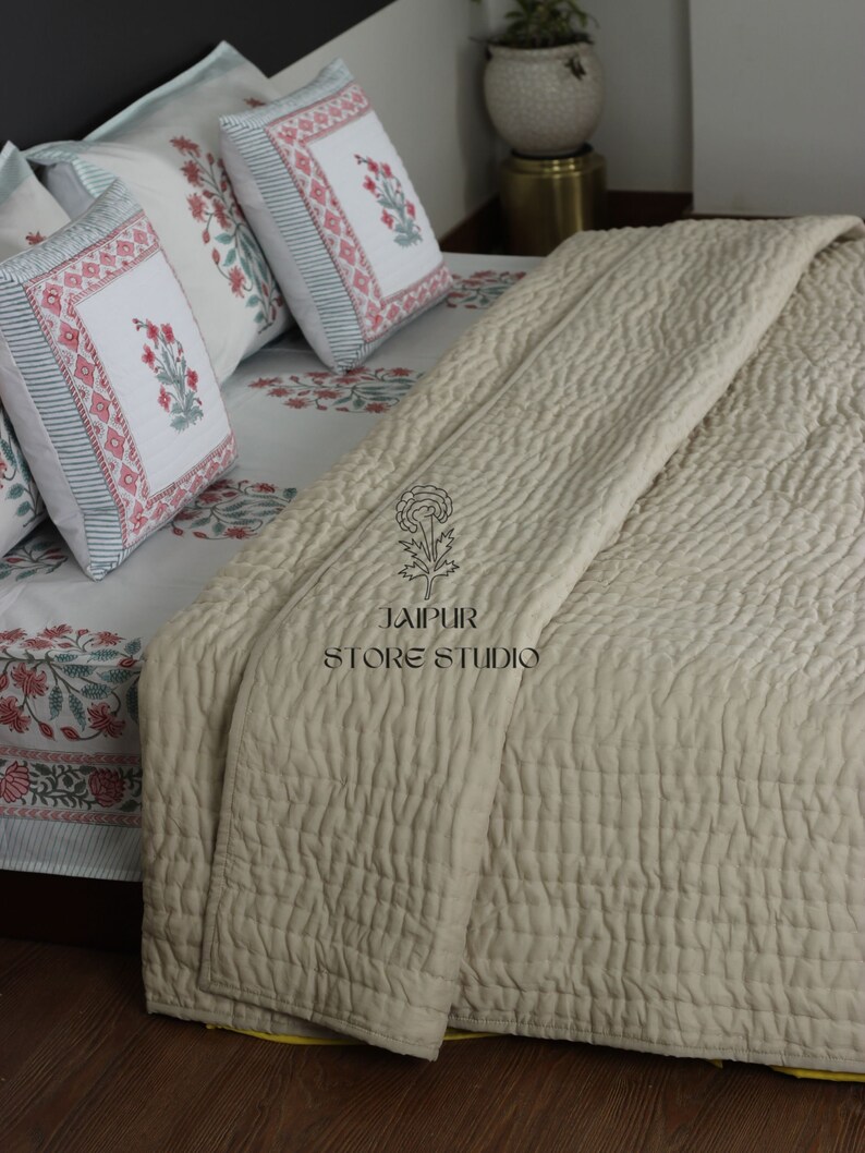 Solid Kantha Quilt, Solid Kantha Quilt Bedding Set Summer Blanket