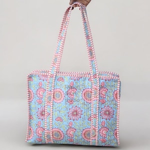 Handblock Gedruckt Tragetaschen, Gesteppte Einkaufstasche, Handblock Gedruckt Tote, Strandtasche, Große gesteppte Tasche.