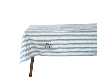 Striped Cotton Tablecloth, Blue and White, Farmhouse Style, Rectangle Table Cover