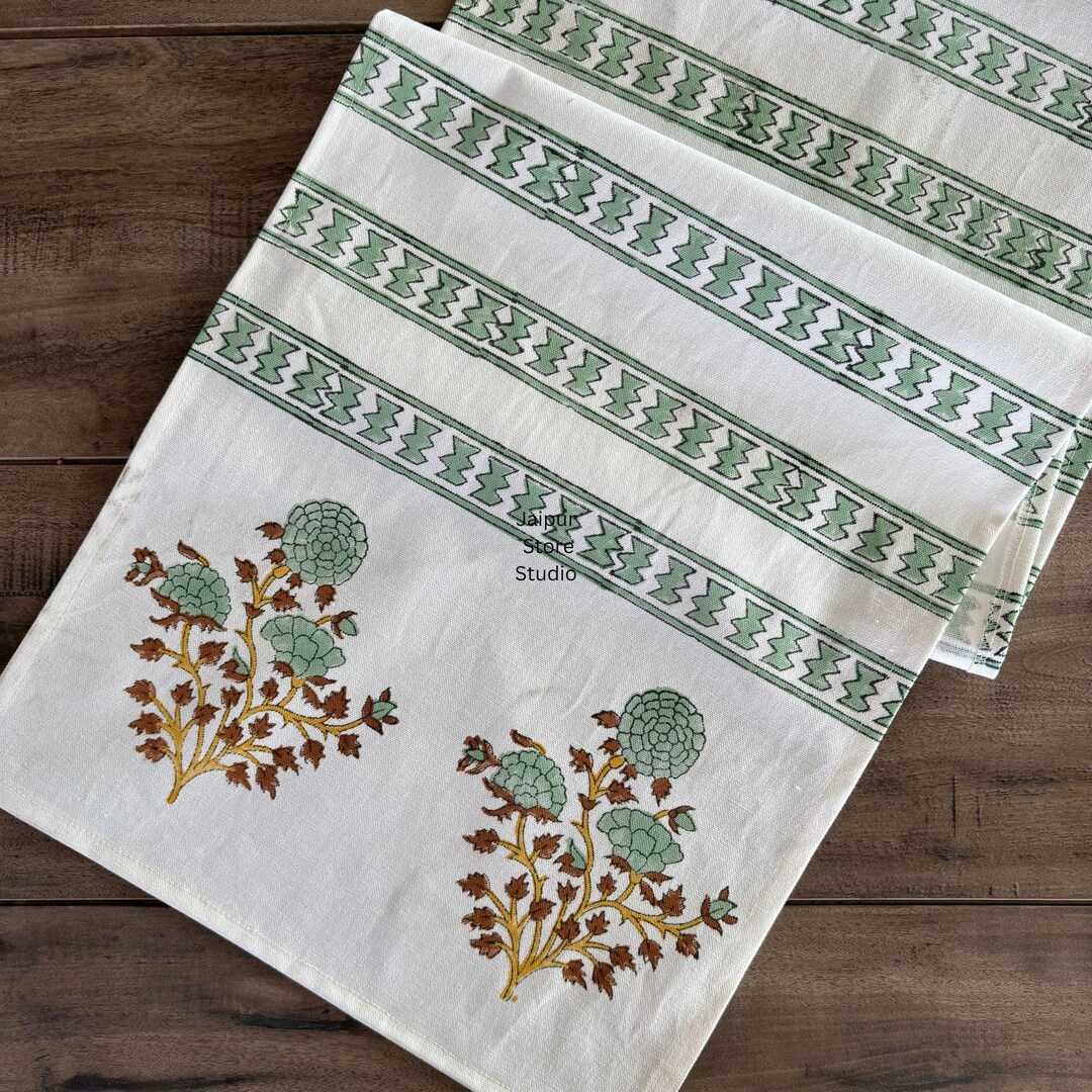 White - Waffle Weave Handwoven Sanganeri Block Print Table Napkin (Set of 4) 06