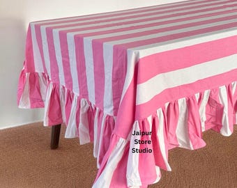 Pink and White Stripe Dining tablecloth 100% Cotton