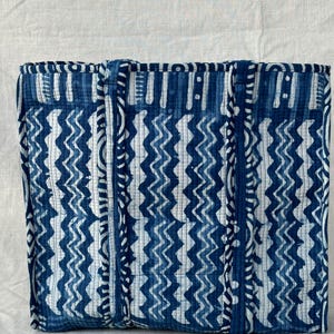 Quilted Cotton Tote Bag, Indigo Blue and White Pattern, Geometric Design, Easter Sale