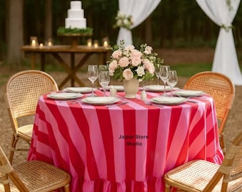 Red and Pink Stripe Cotton Tablecloth, 100%Cotton