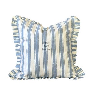 Decorative Ruffled Cushion  Cover , Blue and White Striped Pattern, Farmhouse Style Machine Washable, Hand Tufted, Easter Sale