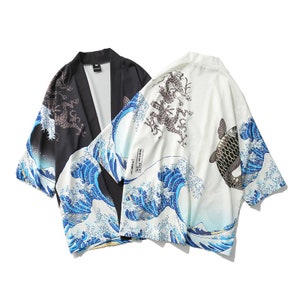 The Great Wave Kimono Japanese Hanfu Noragi Haori Ukiyo Unisex ...