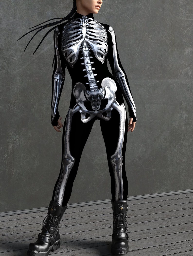 etsy.com | Futuristic Skeleton Cosplay Costume For Women - Halloween Glow in the Dark Scary Horror Bodysuit Catsuit - Bones & Skulls Halloween Costume