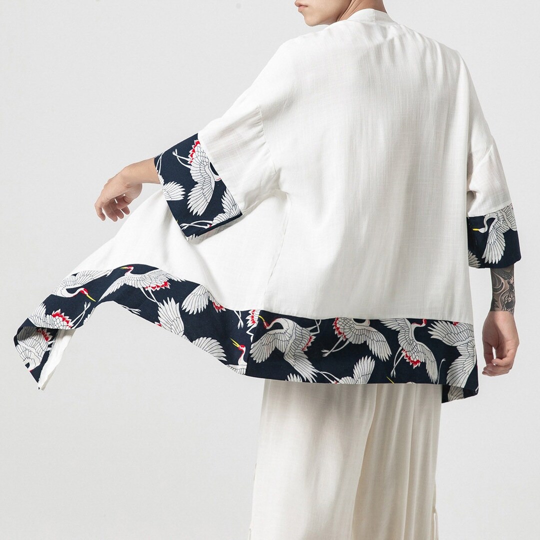Cotton Linen Kimono Long Cardigan Japanese Hanfu Noragi Etsy