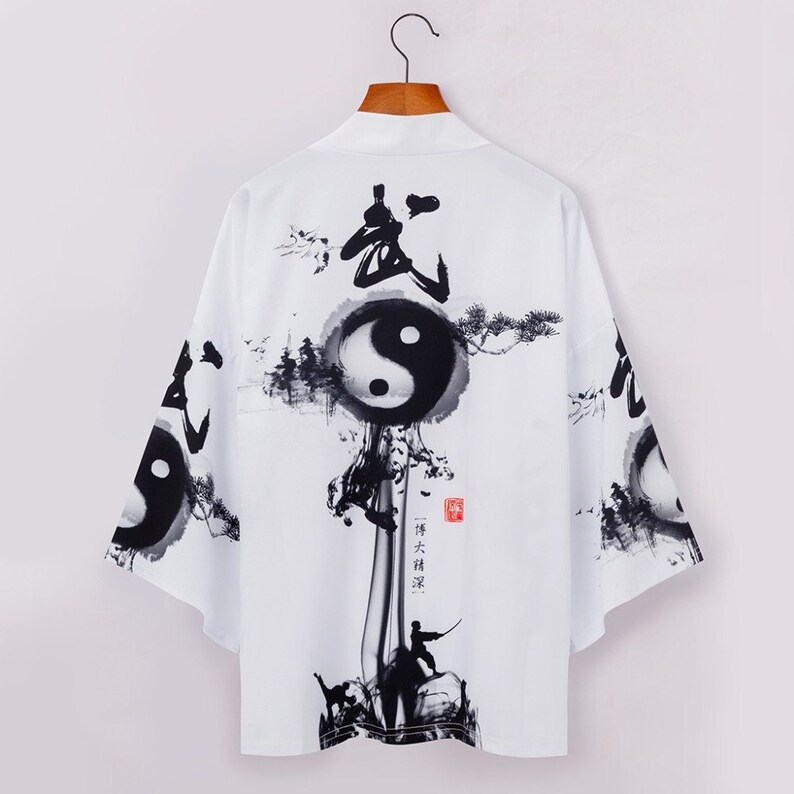 Kimono Japonais Unisex Dragon Yin Yang - Style Harajuku Ethnique Ouvert