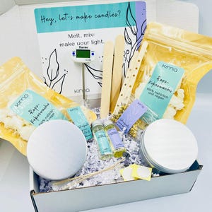 DIY-kit för doftljustillverkning, specialtillverkning av ljus, veganskt raps-kokosvax, present, Spotify-spellista, födelsedag, jul, tjejkväll