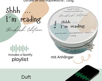 Shhh I'm reading. Book candle, bookish scented candle, old library, bookshop, Spotify, bookworm, book lover, bookworm, literary gift, cozy