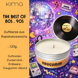 Retro doftljus "Chewing Gum" 80- och 90-tals nostalgi bubblegum-doft med Spotify-kod och soundtrack - presentidé