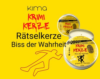 True Crime "Biss der Wahrheit" Duftkerze Rätselkerze Kriminalfall Spotify Bookish Krimi Erlebnis Denkspiel Geschenk Geburtstag Freundin
