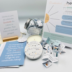 Positive Affirmationen Geschenkbox Duftkerze Dankbarkeitsblock Spotify-Playlist Meditation Motivation Karten Träume Manifestieren Geschenk