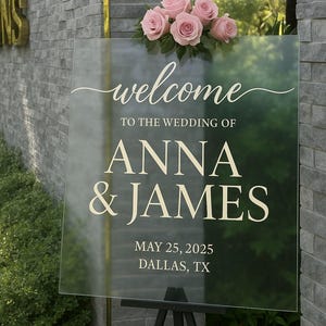 Wedding Welcome Sign, Acrylic Wedding Signage, Engagement Welcome Sign with 3D Mirror Names, Wedding Reception Signage
