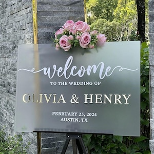 Wedding Welcome Sign, Acrylic Wedding Sign with 3D Mirror Names, Acrylic Wedding Signage, Engagement Party Welcome Sign