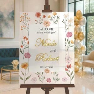 Aangepast bloemenhuwelijksbord, welkomstborden wilde bloemen, acrylbord