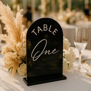 Black Acrylic Table Numbers, Wedding Table Numbers with Stand, Custom Acrylic Signs, Wedding Table Decor, Arch Table Numbers