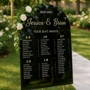 Modern Black Acrylic Mirror Seating Chart and Welcome Sign, Wedding Decor, Wedding Reception Signage, Find Your Seat