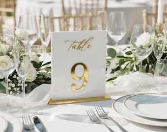 White Acrylic Wedding Table Numbers with Gold 3D Mirror Numbers