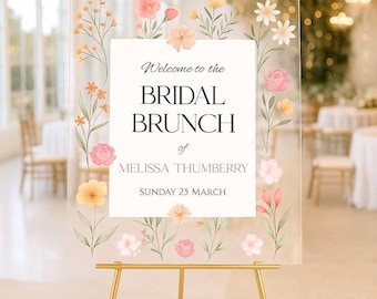 Brautparty Willkommensschild aus Acryl, Wildblumen Liebe in Bloom Design