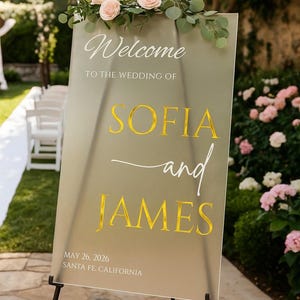 Placa de boas-vindas de acrílico de luxo para casamento com nomes em espelho 3D, sinalização para recepção de casamento, placa de boas-vindas personalizada para casamento