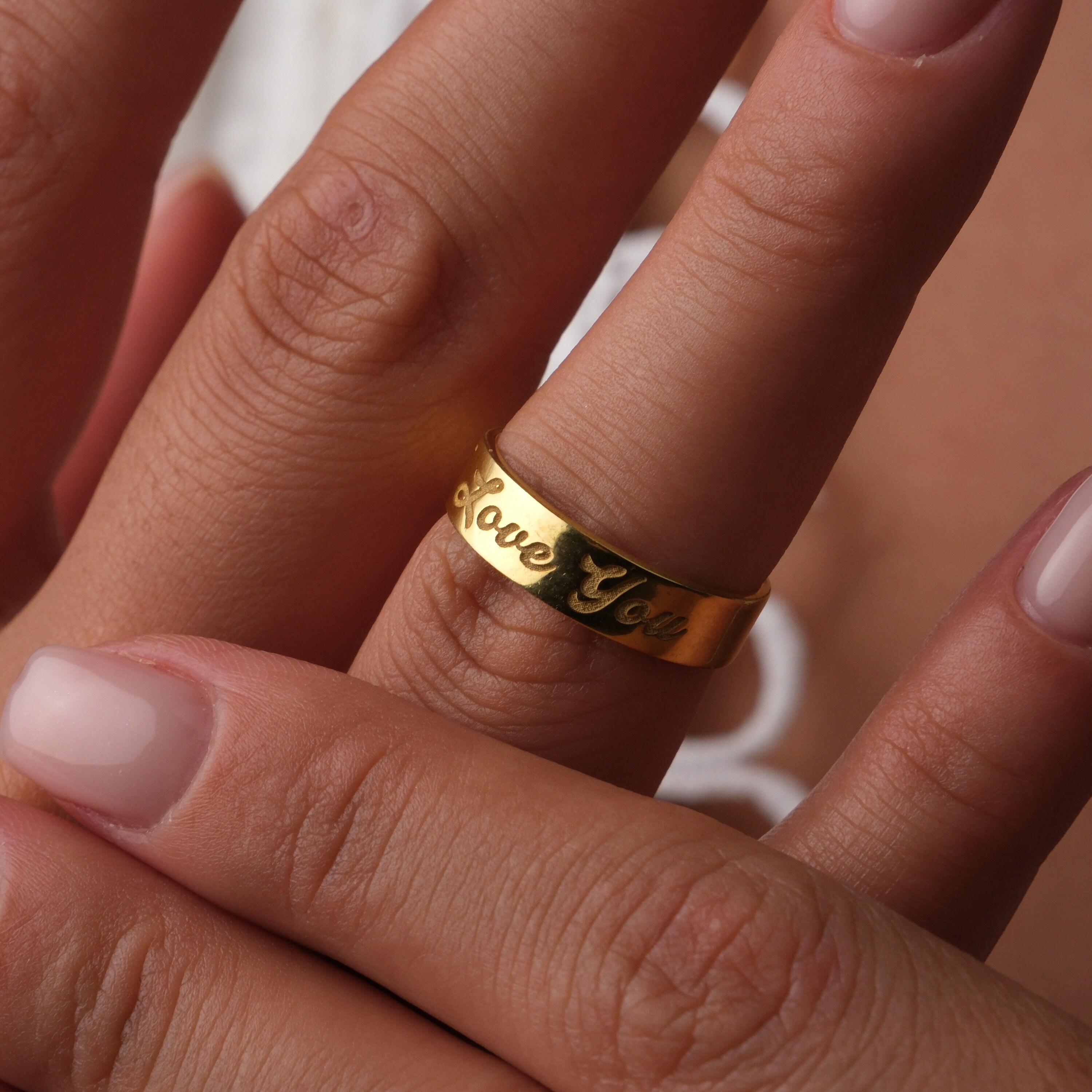 14K Solid Gold Custom Name Ring, Personalized Wedding Ring, Handmade ...